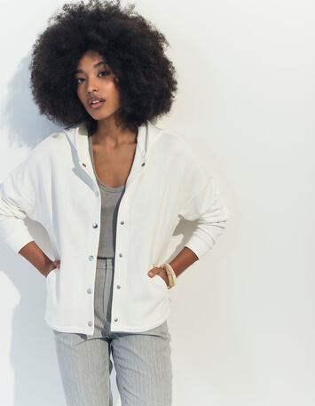 MONTES - Cardigan blanc molleton capuche fantaisie -1