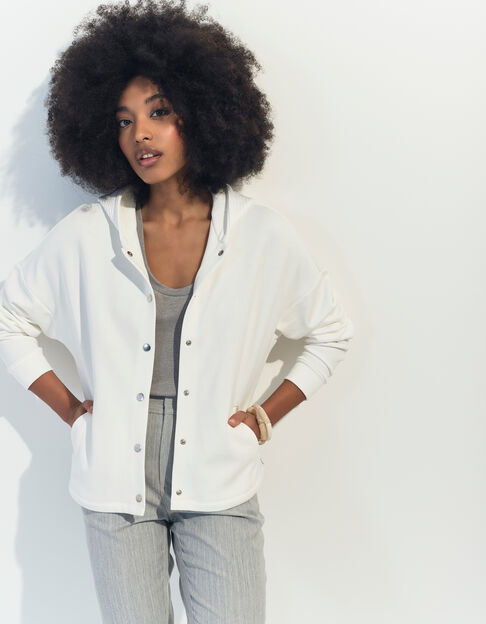 MONTES - Cardigan blanc molleton capuche fantaisie  - One Step
