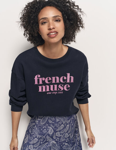 MIDI - Sweat marine à message métallisé - One Step