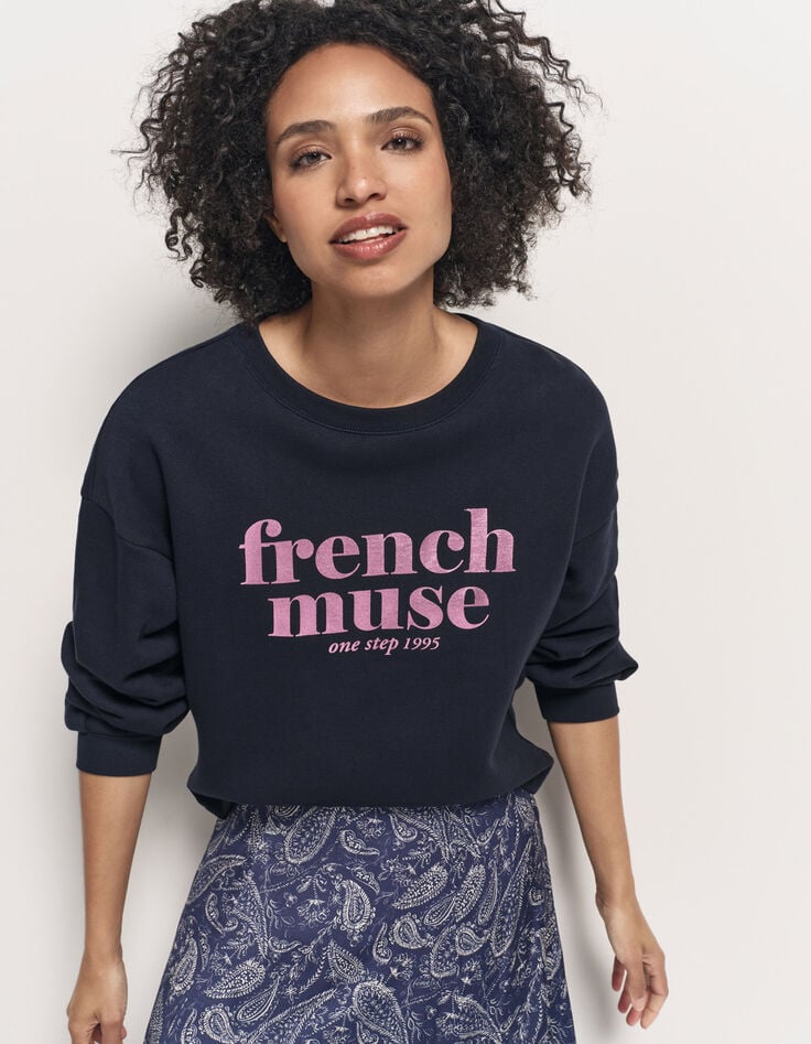 MIDI - Sweat marine à message métallisé-1 MIDI - Sweat marine à message métallisé-1