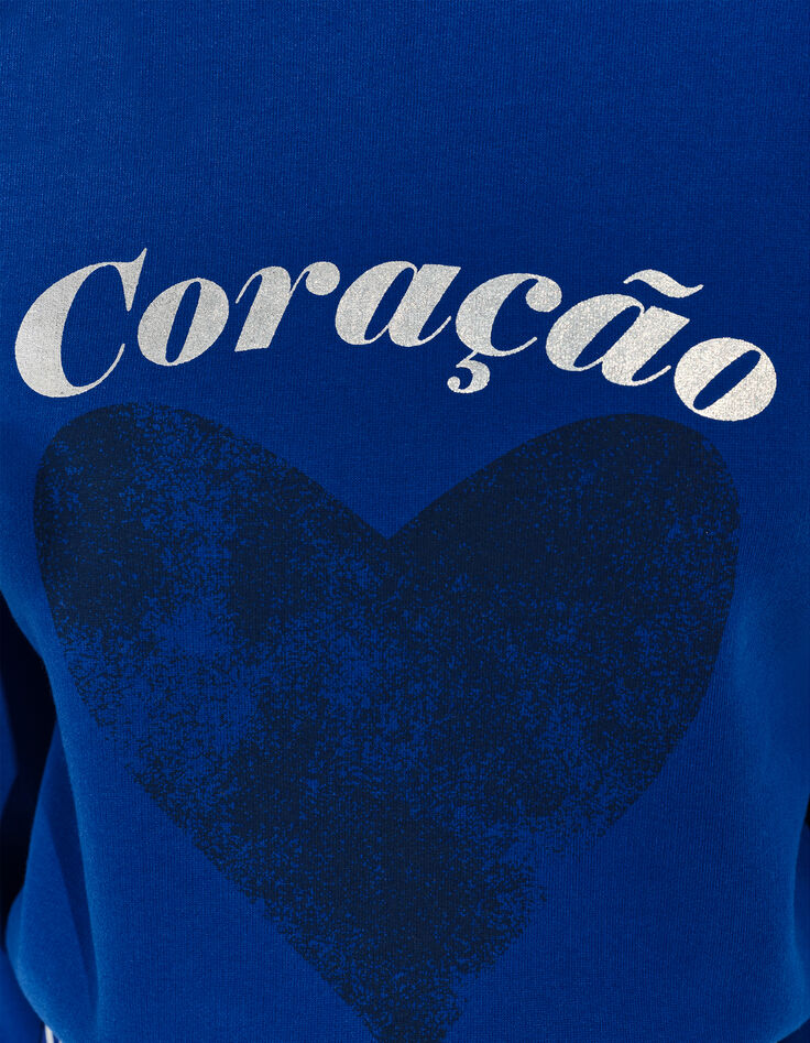 MIDI - Sweat bleu message m&eacute;tallis&eacute; et c&oelig;ur -4