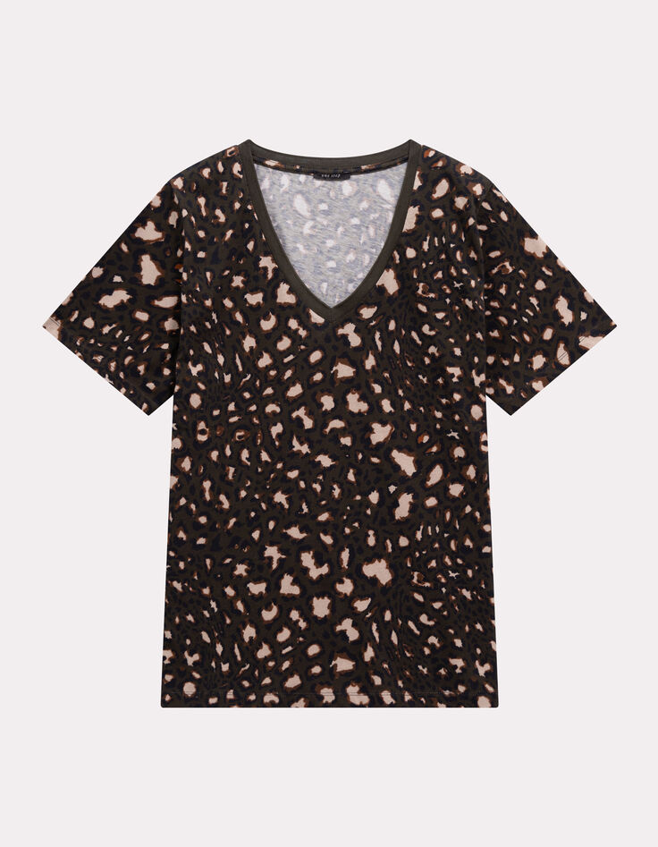 MADIAN - T-shirt kaki coton bio imprimé tachiste animalier-5