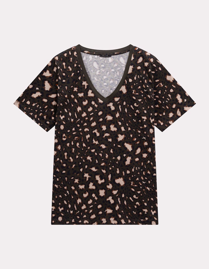 MADIAN - T-shirt kaki coton bio imprimé tachiste animalier-5 MADIAN - T-shirt kaki coton bio imprimé tachiste animalier-5