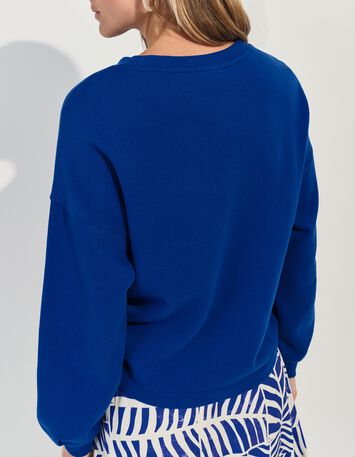 MIDI - Sweat bleu message m&eacute;tallis&eacute; et c&oelig;ur -3