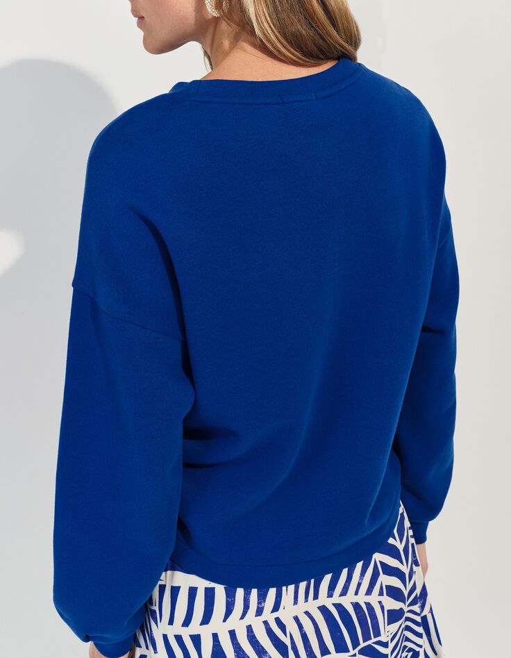 MIDI - Sweat bleu message m&eacute;tallis&eacute; et c&oelig;ur -3