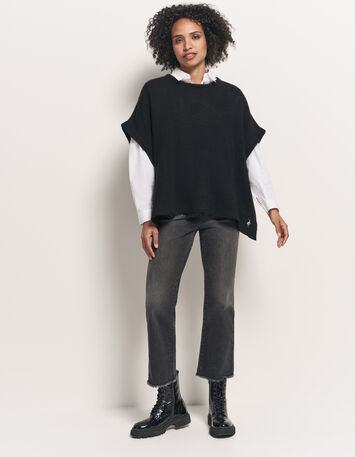 ADA - Poncho noir tricot boutons côtés-7