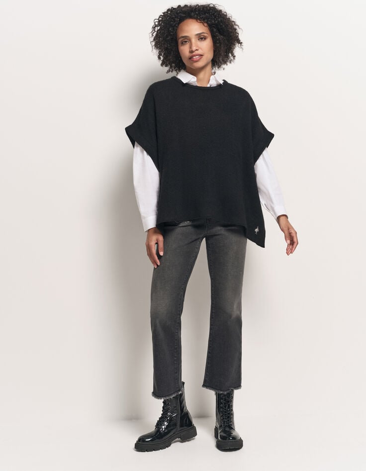 ADA - Poncho noir tricot boutons côtés-7 ADA - Poncho noir tricot boutons côtés-7