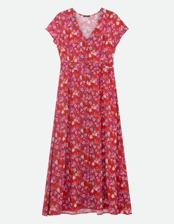 ROMARIA - Robe midi rouge imprim&eacute; floral d'&eacute;t&eacute; -6