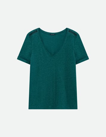 MARINGA - T-shirt vert d&eacute;tails dentelle -6