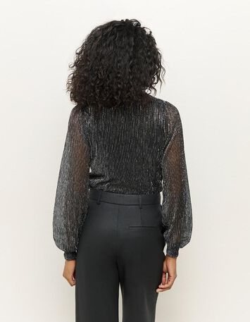 MILK - T-shirt argent en maille plissée lurex upcyclée-3