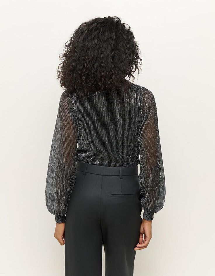 MILK - T-shirt argent en maille plissée lurex upcyclée-3