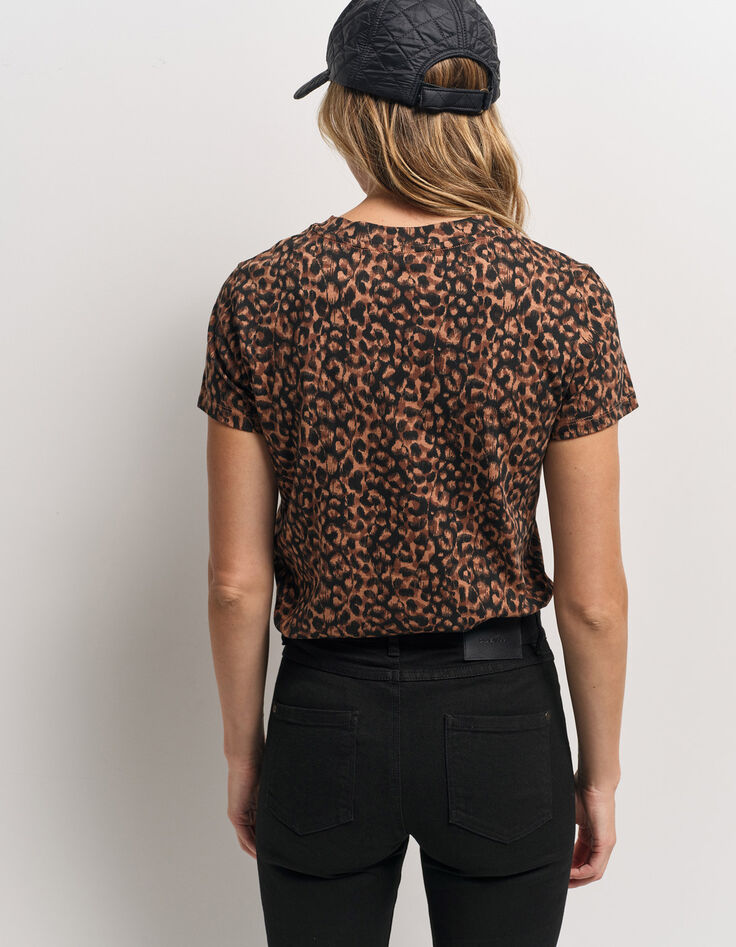 MELVA - T-shirt noir coton bio léopard à message métallisé-3