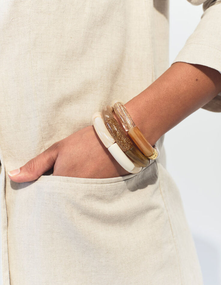 VITORIA - Veste de costume beige chin&eacute; en lin et coton -5