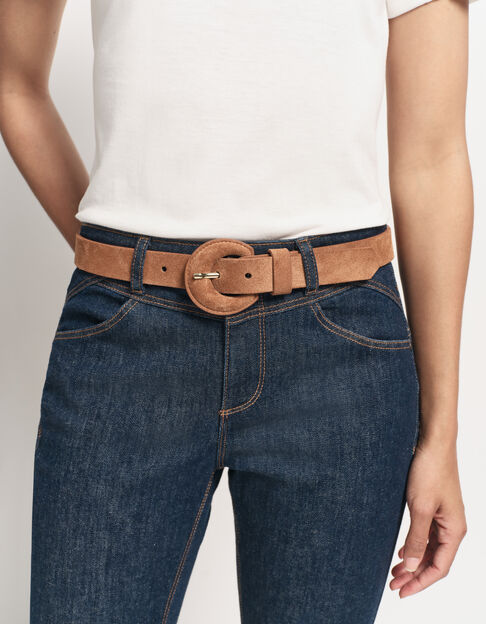 ANDREW - Ceinture fine caramel en cuir velours - One Step