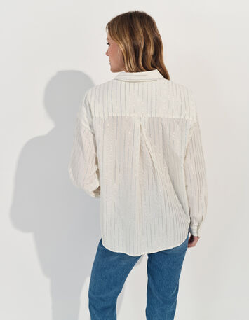 CELESTE - Chemise blanche à motif rayures argentées -3