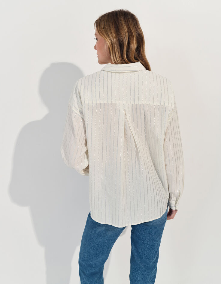 CELESTE - Chemise blanche à motif rayures argentées -3