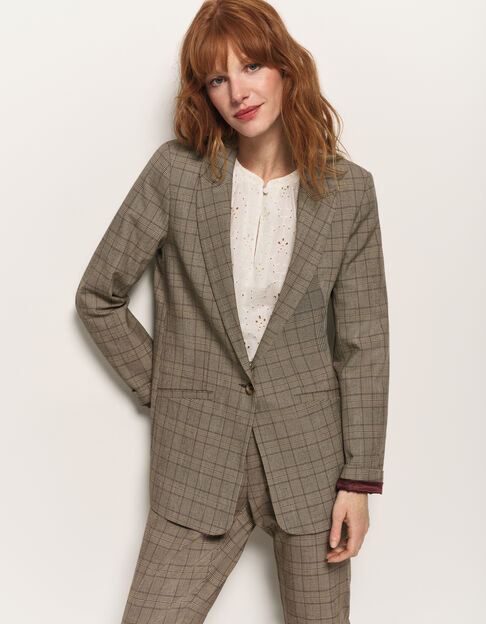 VELMA - Veste de tailleur beige motif prince-de-galles - One Step