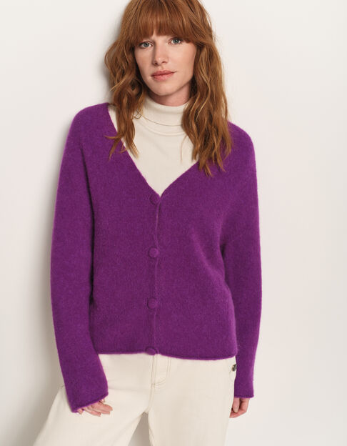 TECK - Cardigan violet tricot moelleux encolure V - One Step