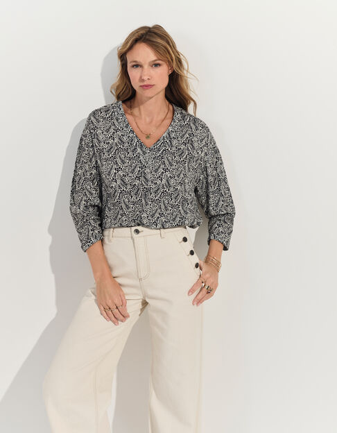 CERES - Blouse noire Lenzing™ Ecovero™ néo cachemire  - One Step