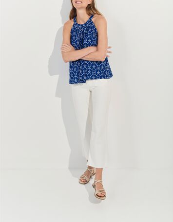 CORTES - Top bleu coton bio broderies all-over -8