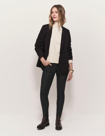 LE JOAN - Jean slim noir 7/8ème enduit esprit motard-1