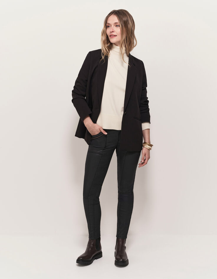 LE JOAN - Jean slim noir 7/8ème enduit esprit motard-1