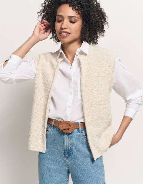 TESSA - Cardigan blanc sans manches tricot lurex  - One Step