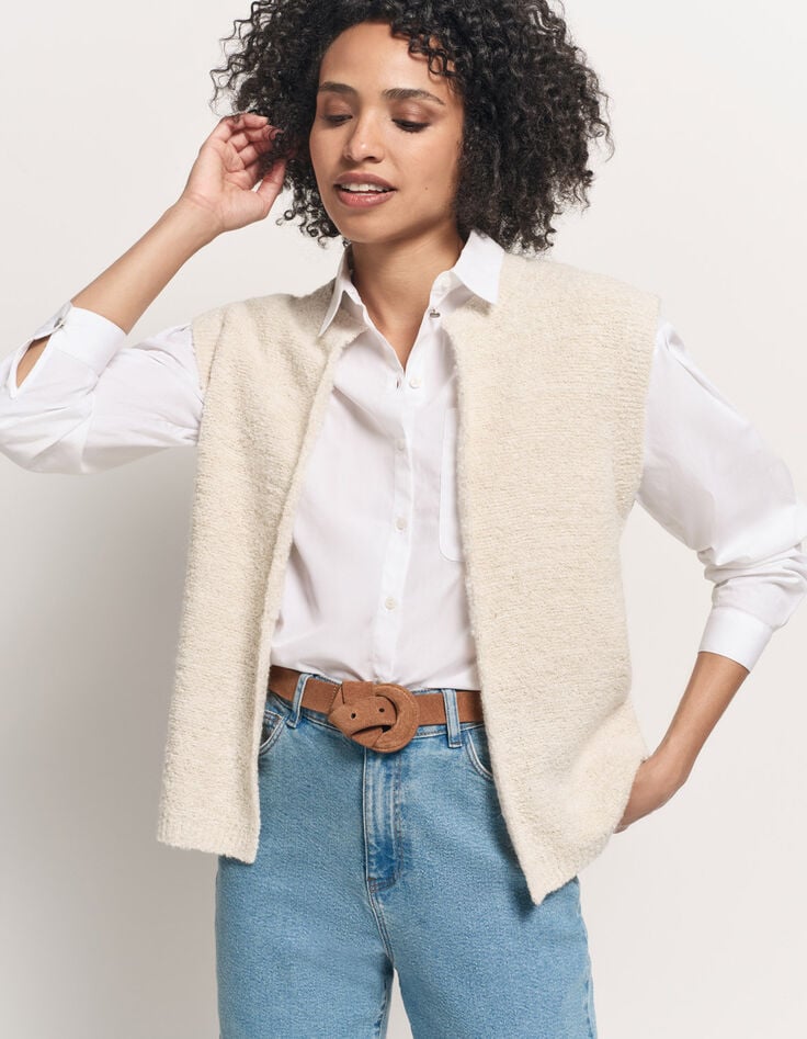 TESSA - Cardigan blanc sans manches tricot lurex -1 TESSA - Cardigan blanc sans manches tricot lurex -1