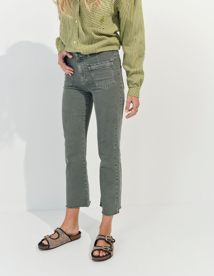 LE KARLIE - Jean bootcut kaki waterless 7/8ème -3