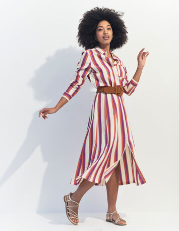 JOYAU - Jupe midi écrue motif rayures couleur -4