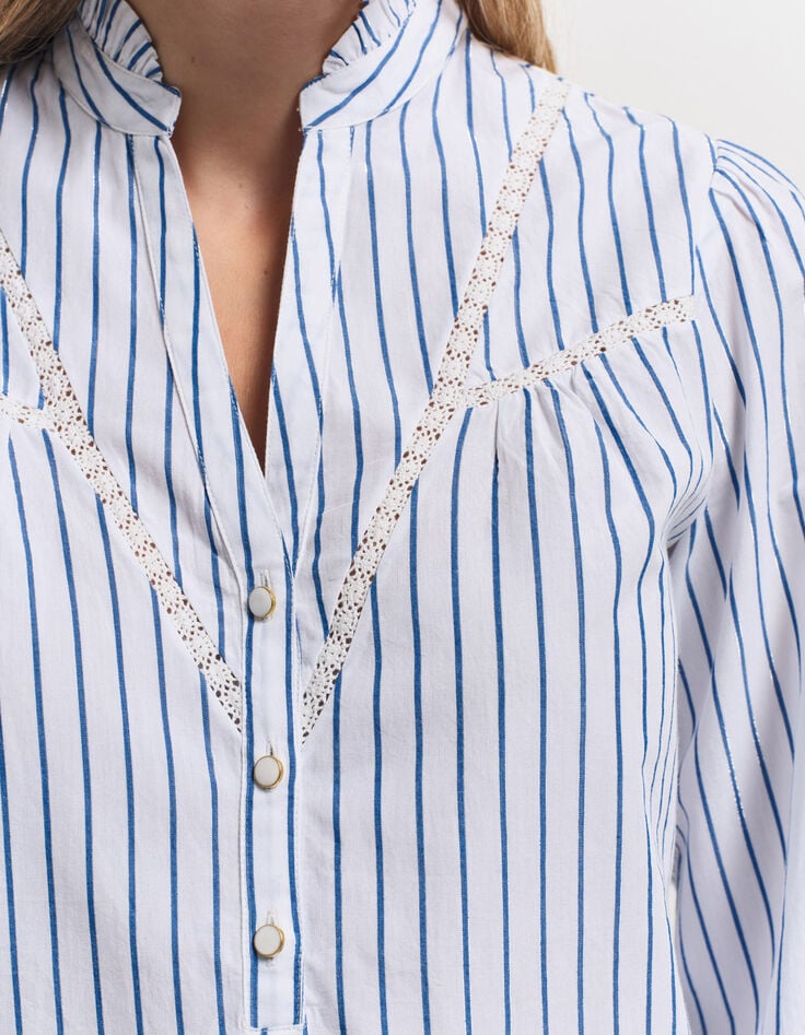 CAYCE - Blouse à rayures bleues découpes dentelle-4 CAYCE - Blouse à rayures bleues découpes dentelle-4