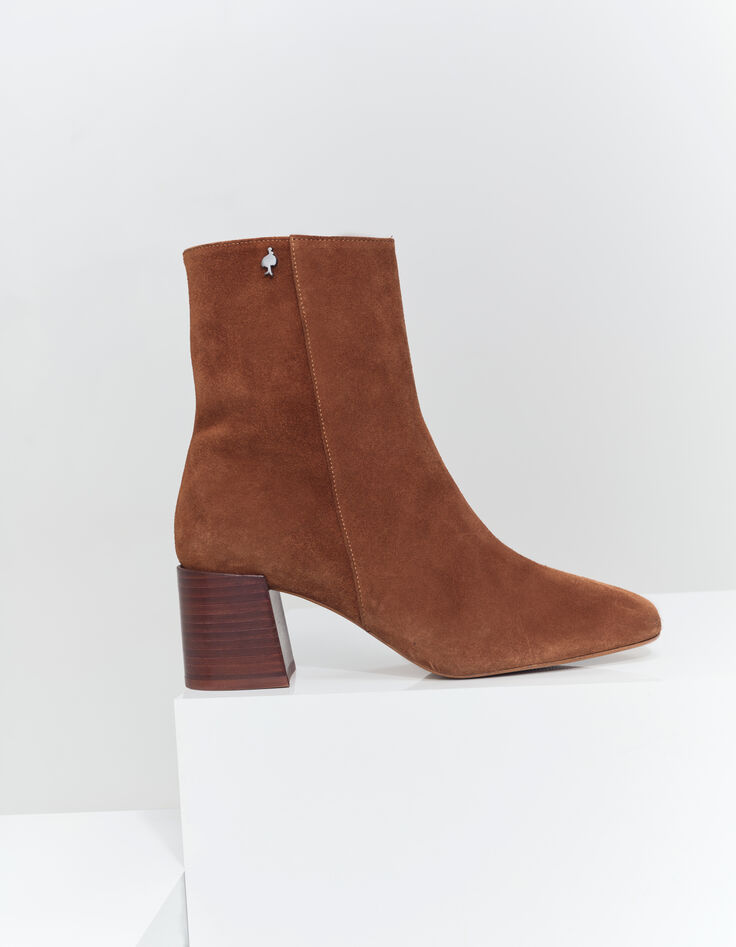 O.HANNA - Boots à talon marron cuir velours -1
