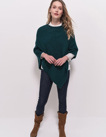 ALAMO - Poncho vert tricot col rond-7