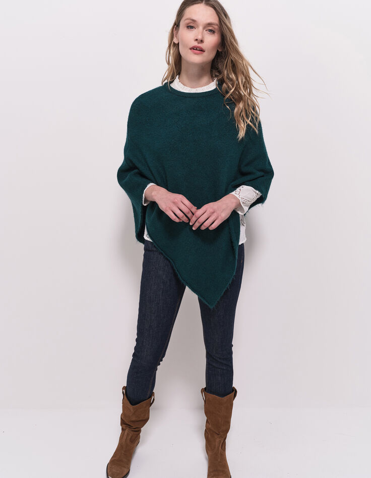 ALAMO - Poncho vert tricot col rond-7 ALAMO - Poncho vert tricot col rond-7