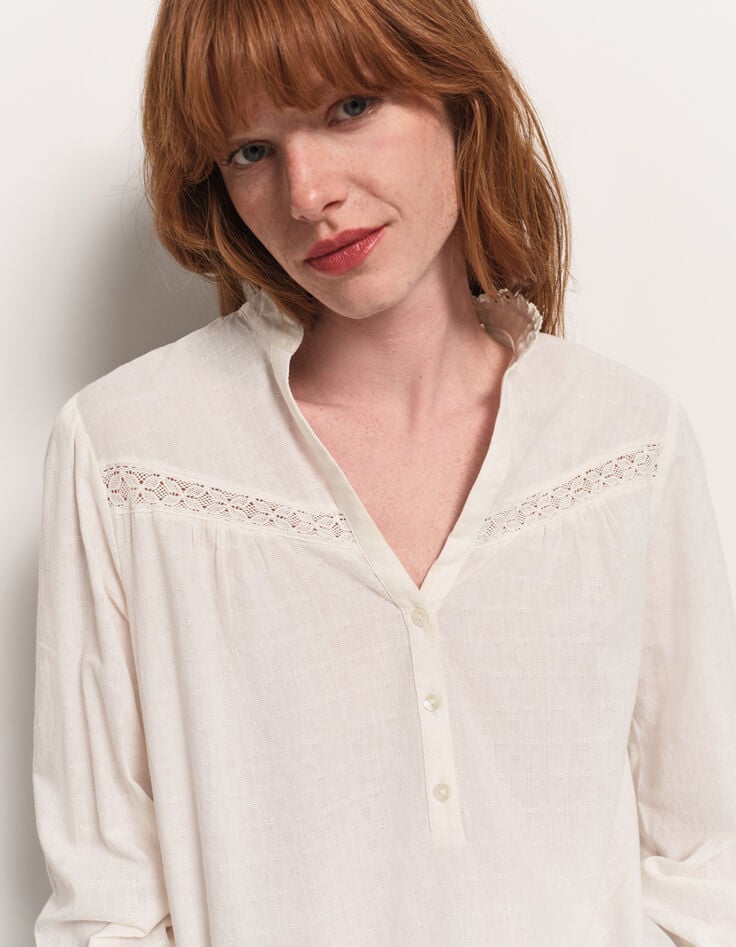 CAYCE - Blouse écrue coton bio découpes dentelle-5 CAYCE - Blouse écrue coton bio découpes dentelle-5