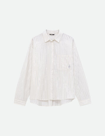 CELESTE - Chemise blanche à motif rayures argentées -6