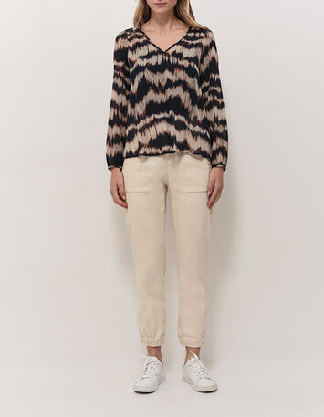 CASILDA - Blouse chocolat à imprimé rayures arty-7 CASILDA - Blouse chocolat à imprimé rayures arty-7