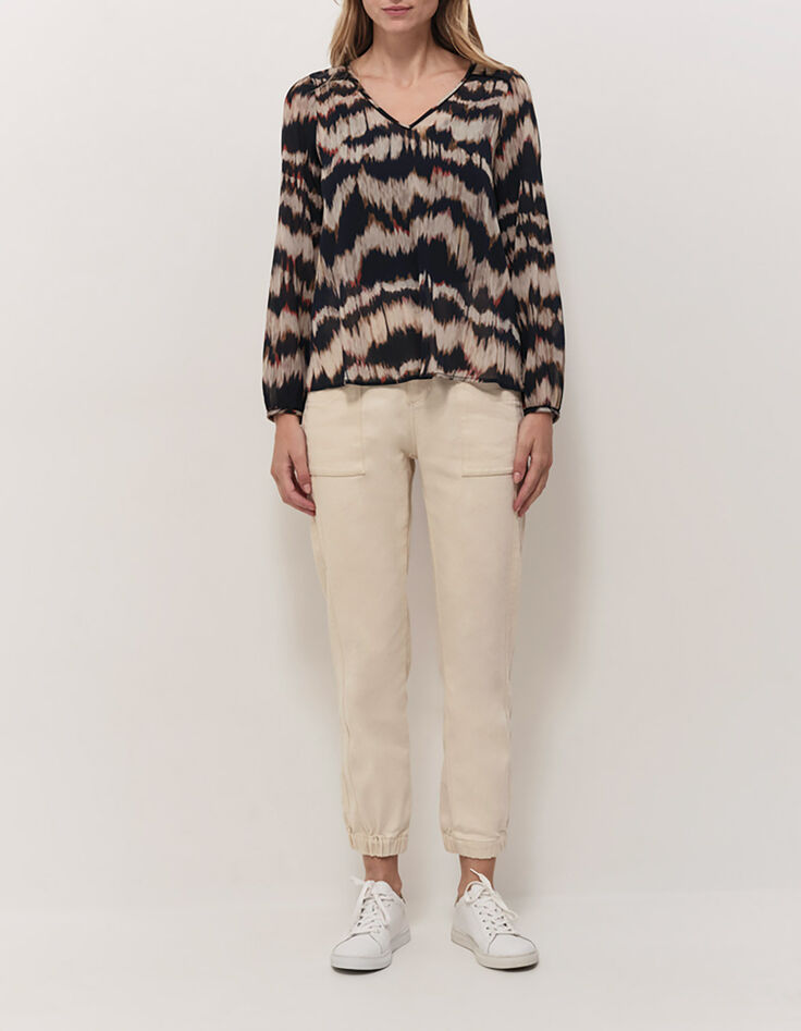 CASILDA - Blouse chocolat à imprimé rayures arty-7 CASILDA - Blouse chocolat à imprimé rayures arty-7