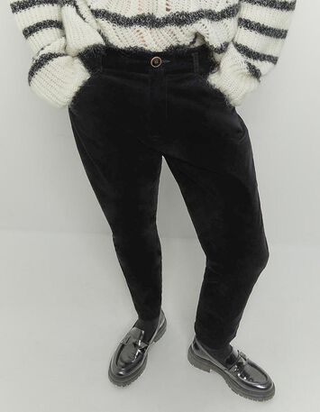 POKA - Pantalon city noir en velours ras-2