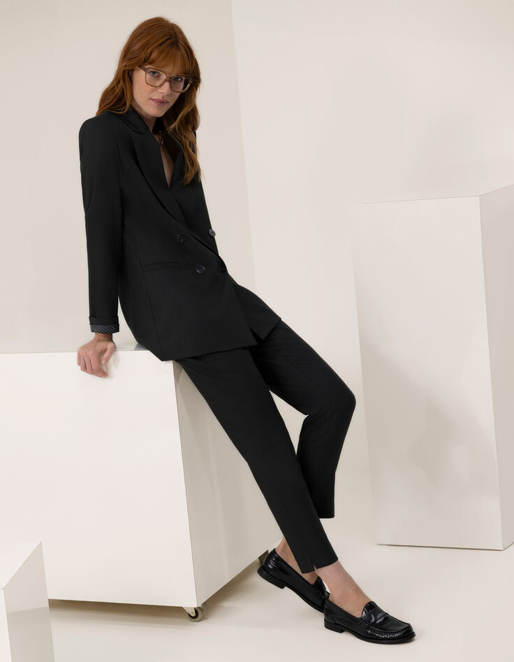 PETUNIA - Pantalon cigarette noir motif rayures-1 PETUNIA - Pantalon cigarette noir motif rayures-1