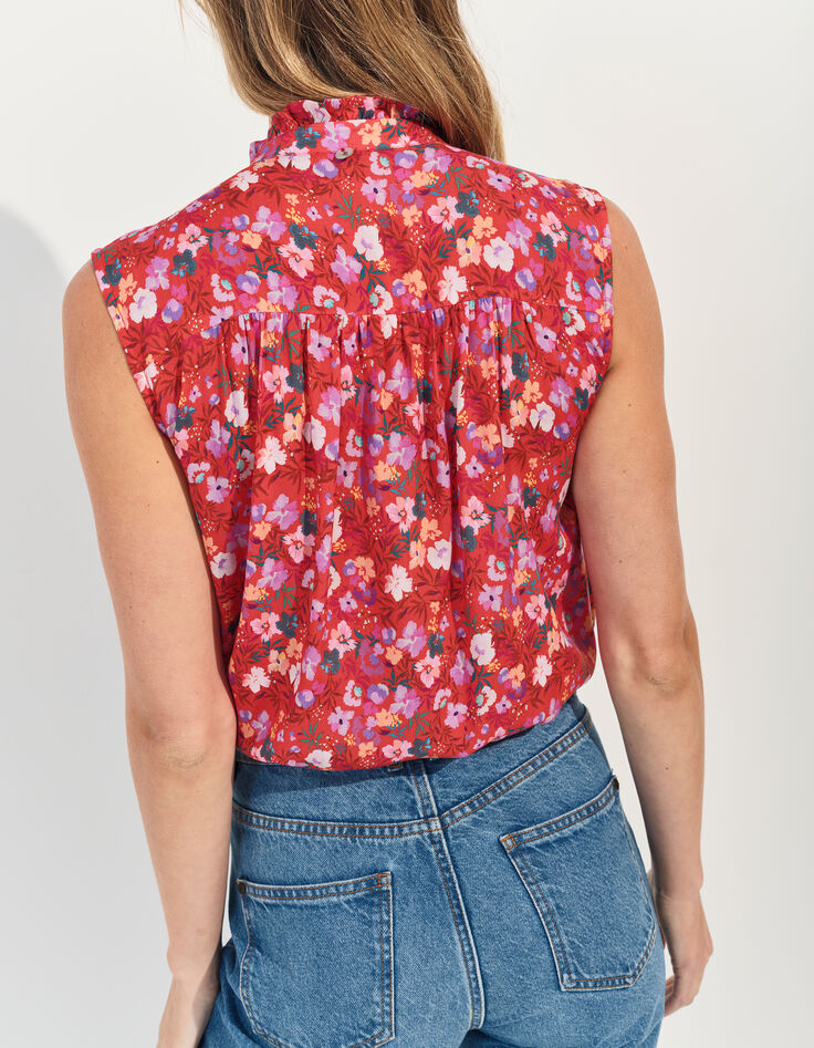 COLIBRI - Top rouge imprimé floral d'été -4