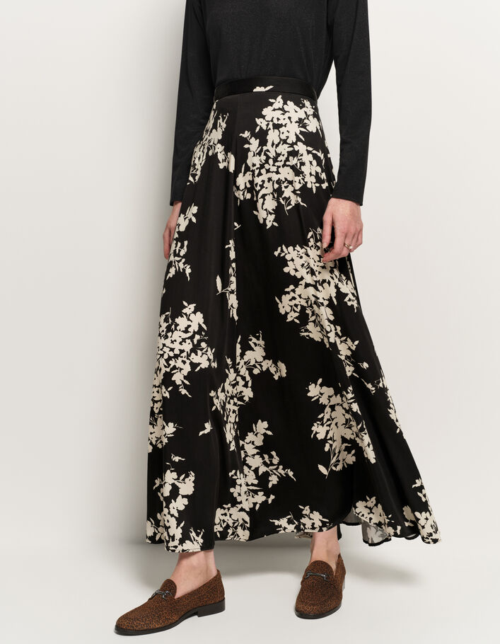Jupe Longue Fleurie Noire Taille XS - 100% Polyester - Évasée Avec Fermeture éclair - Occasion Très Bon état