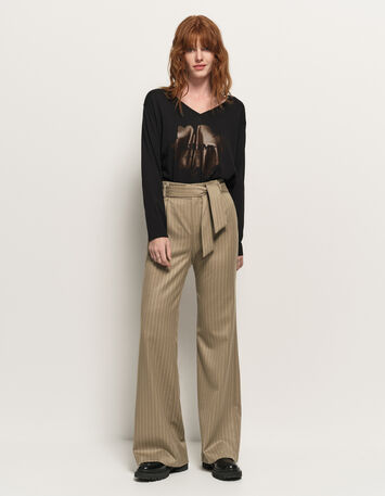 PILEA - Pantalon de costume beige rayures tennis lurex-3