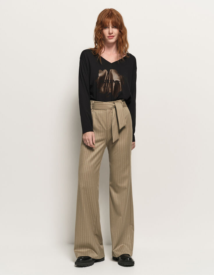 PILEA - Pantalon de costume beige rayures tennis lurex-3
