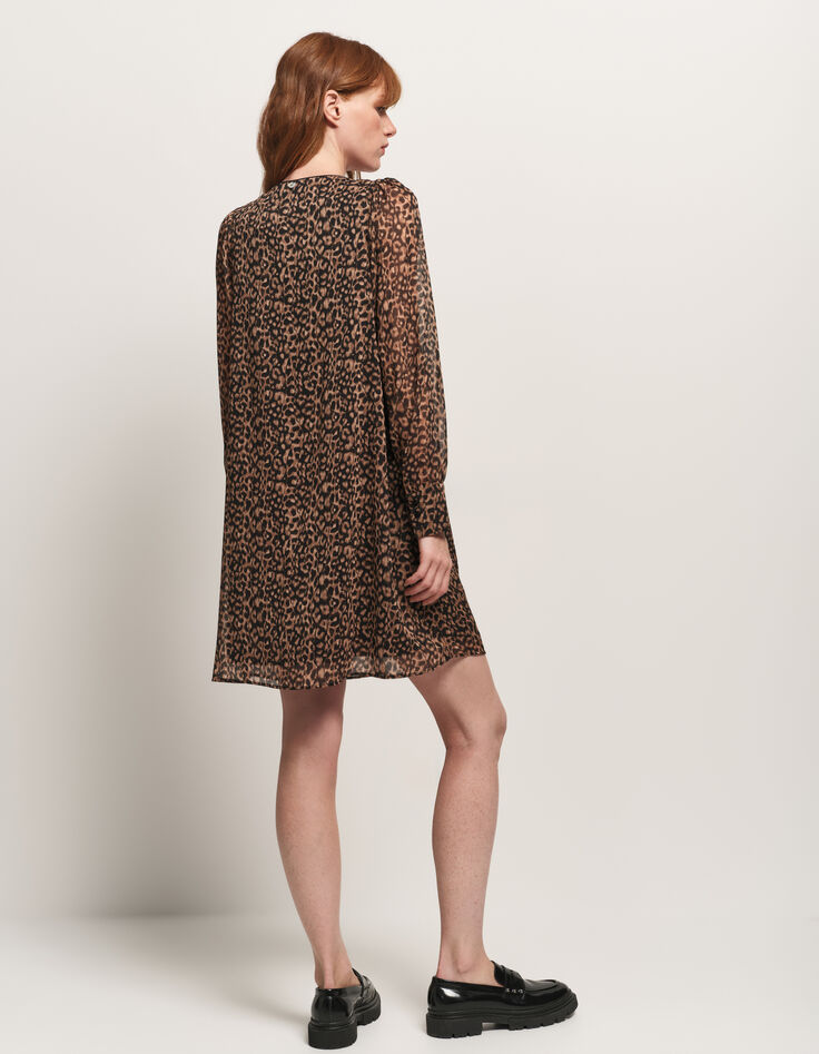 REACH - Robe noire polyester recyclé imprimé léopard-3