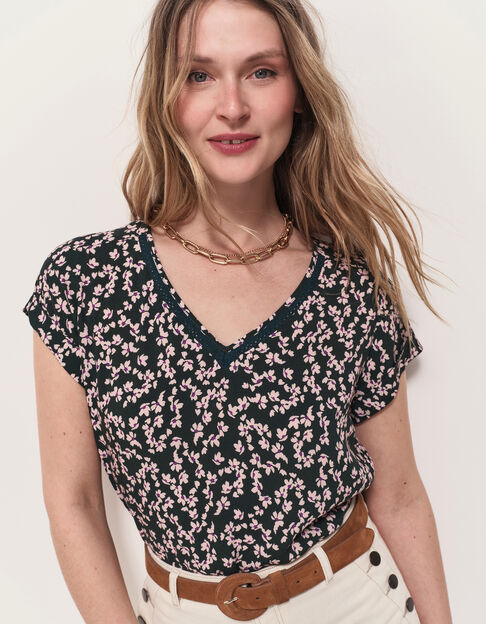 CESARIA - Top vert imprimé minimaliste floral - One Step