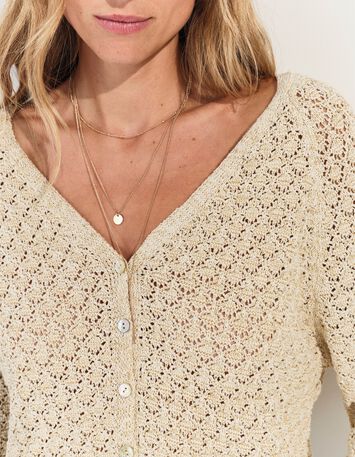 TOMAS - Cardigan beige dor&eacute; tricot lurex fantaisie -3