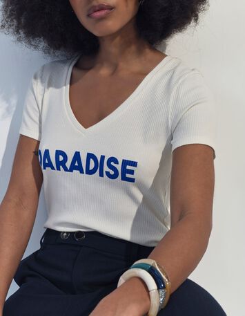 MIRO - T-shirt blanc c&ocirc;tel&eacute; &agrave; message -2