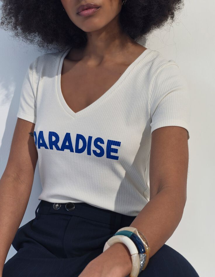 MIRO - T-shirt blanc c&ocirc;tel&eacute; &agrave; message -2