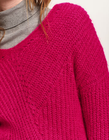 TYLER - Pull rose tricot côtelé mohair mélangé-4